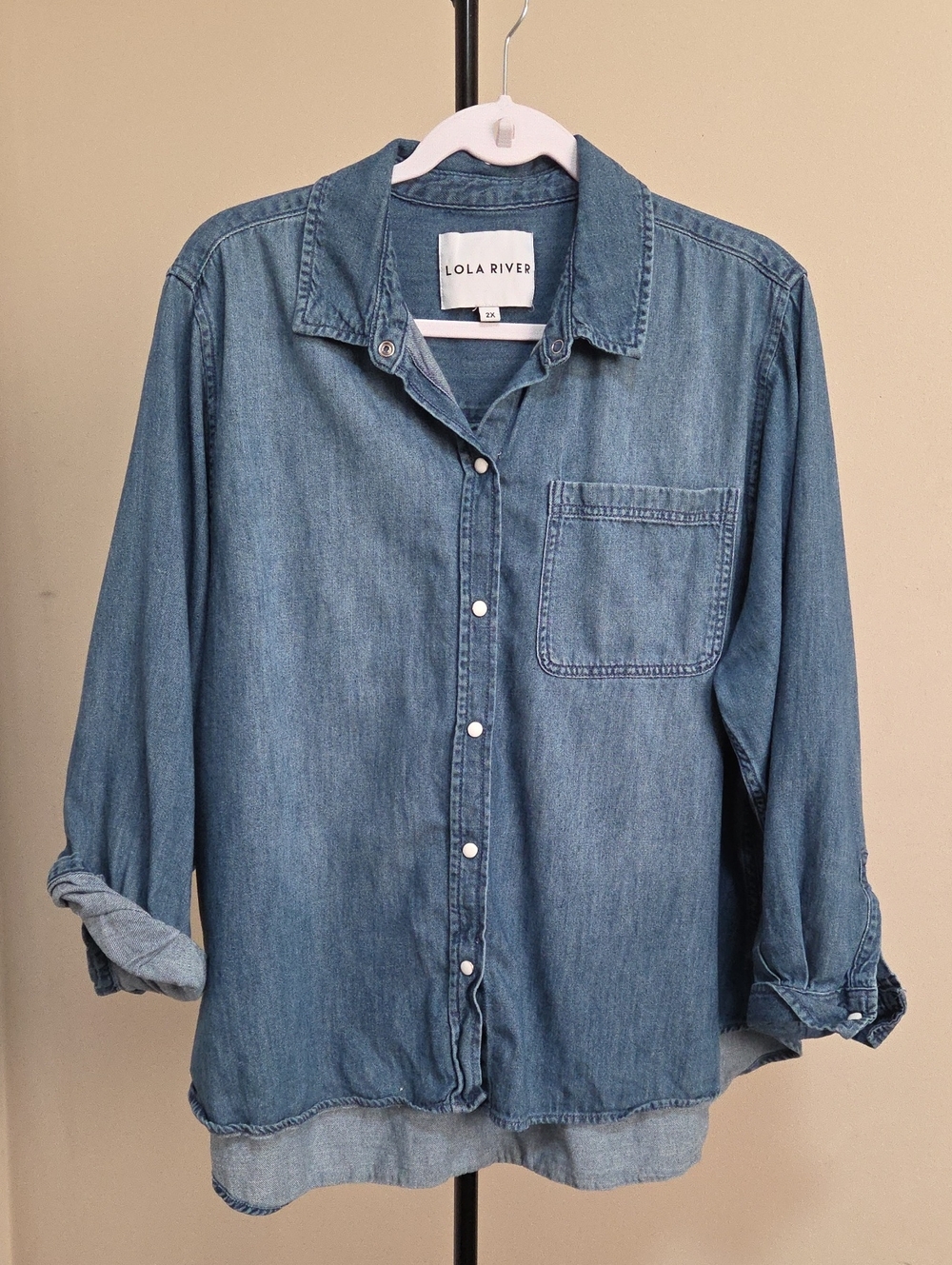 Lola River Plus Size Women's Denim Button-Down Shirt - Light Blue